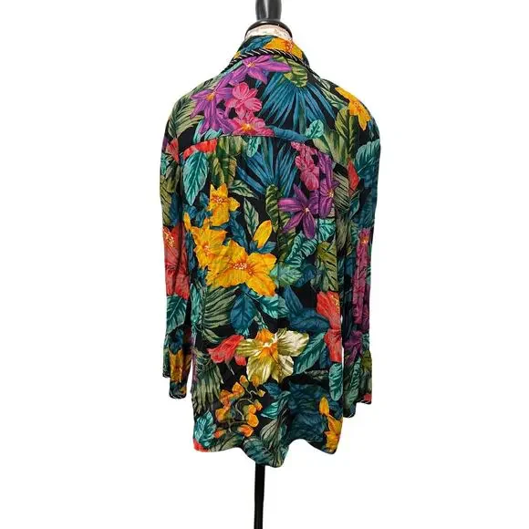 🌴 Carole Little Rayon Floral Button Jacket 10 – Vintage Tropical Boho Blazer - Picture 3 of 4
